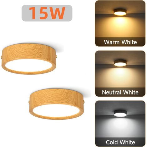 Lot de 2 Plafonniers LED 15W 3 Températures de Couleur, Spots LED en Saillie, Effet Bois Naturel (1/5)