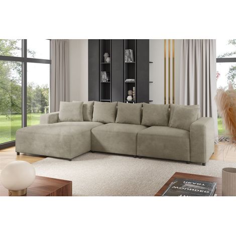 Ecksofa Designersofa Sofa MEGAN in Stoff Poso Beige Ottomane Links (1/2)