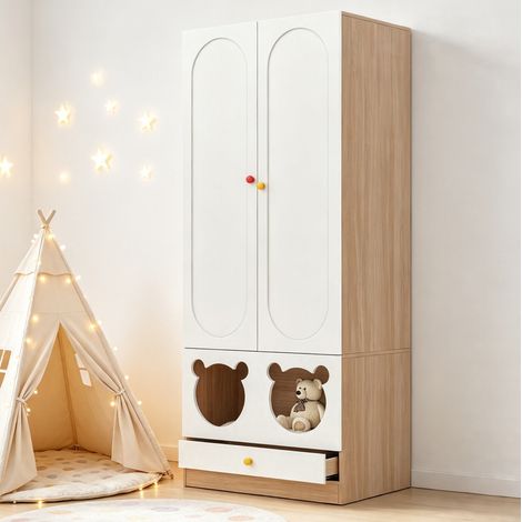 Armadio per bambini a 2 ante con barra appendiabiti e cassetti, 80 x 50 x 200 cm HAVRYA (1/5)