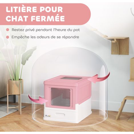 Maison de toilette pour chat pliable double porte battante et supérieure pelle fourni 47,5 x 35,5 x 36,7 cm rose (1/5)