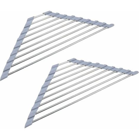 SHINING HOUSE ot de 2 escurridor triangular plegable de acero inoxidable para fregadero de cocina gris, (1/5)