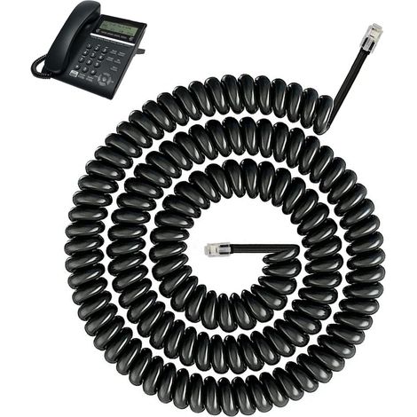 5M Câble Téléphonique Spiralé, Cordon RJ9 à RJ9 Flexible et Extensible, Câble de Téléphone Fixe, Résistant et Durable, Convient pour plusieurs modèles de téléphone, Noir (1/5)