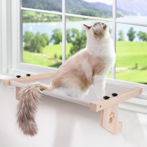 Amaca per gatti da finestra, cestino in legno per gatti da finestra, trespolo regolabile per gatti da finestra - Cuscino morbido rimovibile e lavabile, può sostenere fino a 30 kg (1/5)