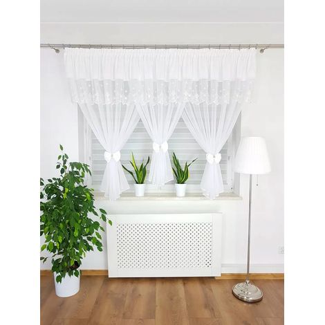 Tenda ricamata decorata con graziosi fiocchi - bianca (1/5)