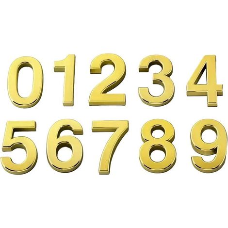 10 Stück 3D-Gold-Hausnummern für den Außenbereich, Hausnummern, Briefkastennummern, personalisierbare selbstklebende Briefkastenschilder, Hotelzimmernummern, Nummernschilder 0-9 (Gold) (1/4)