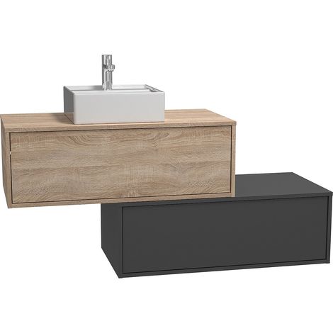 Mobile per bagno sospeso con lavabo singolo e due cassetti 94 cm Naturale chiaro e Antracite - TEANA II