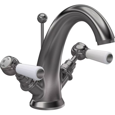 Hudson Reed Topaz Lever Mono Basin Mixer Tap with Pop Up Waste - Brushed Pewter
