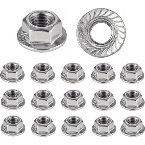 Lot de 50 écrous à bride M8 en acier inoxydable 304 avec motif floral hexagonal antidérapant, Écrous d'arrêt pour vis,ecrou m8,ecrou inox,ecrou frein,ecrou (1/4)