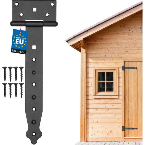 KOTARBAU® Charnière Porte Lourde - en T - Acier Revêtu Poudre - 250 mm - Noir - Gond Portail - Charnière Portail - Penture pour Porte Bois