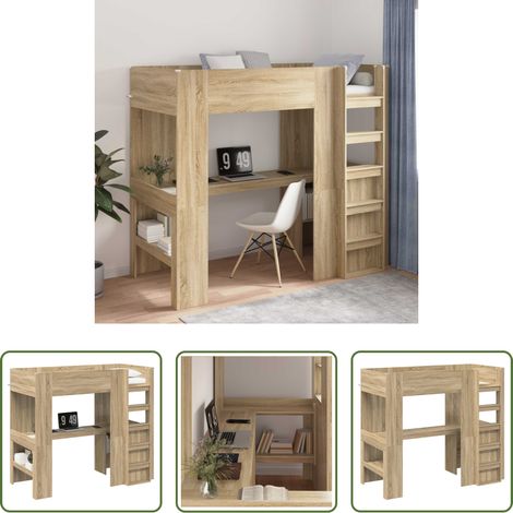 Schreibtisch - Etagenbettgestell mit Schreibtisch Sonoma-Eiche 80 x 200 cm (1/5)