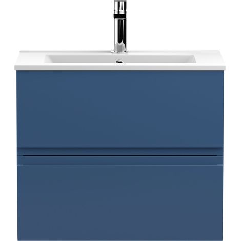 Hudson Reed Urban Wall Hung 2-Drawer Vanity Unit with Basin 2 Satin Blue - 600mm Wide (1/5)