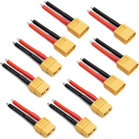 Pack of 5 pairs of XT60 female and male connectors with 14 AWG silicone wire for LiPo batteries, RC drones, cars, and boats