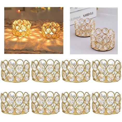 Portavelas de cristal dorado de 8 piezas, portavelas en forma de cuenco, portavelas cilíndrico decorativo con forma de diamante para pedir deseos
