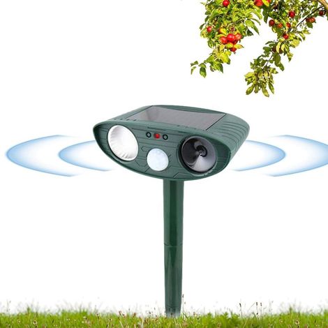 Repelente ultrasónico solar para gatos y ardillas con luces intermitentes, repelente ultrasónico solar para mascotas, ahuyentador de aves para exteriores. (1/5)