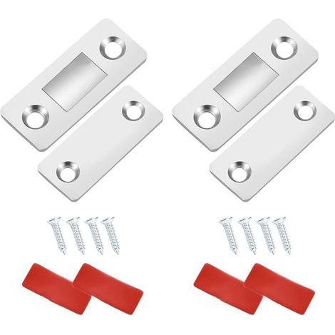 Magnetischer Schranktürverschluss, ultradünner magnetischer Schranktürverschluss mit Edelstahlschrauben und Selbstklebefläche für den Verschluss von Küchenschrank-Schiebetüren (Silber) (1/4)
