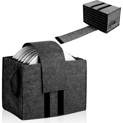 Boîte de rangement en feutre pour couverts, porte-assiettes pouvant contenir 8 assiettes, gris foncé. (1/5)