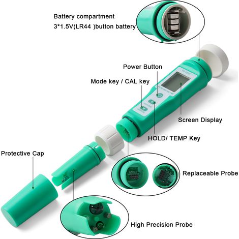 10-in-1 Multifunktionales digitales Messgerät PH/EC/TDS/ORP/H2/Fertilität/Salzgehalt/SG/MΩ/Temp, Digitales Wasserqualitätsmessgerät für Aquarien. (1/5)