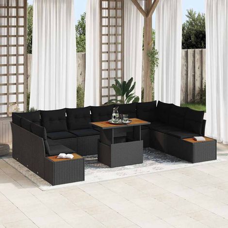 Conjunto de sofá de jardín 11 pcs Negro Poliratán vidaXL (1/5)