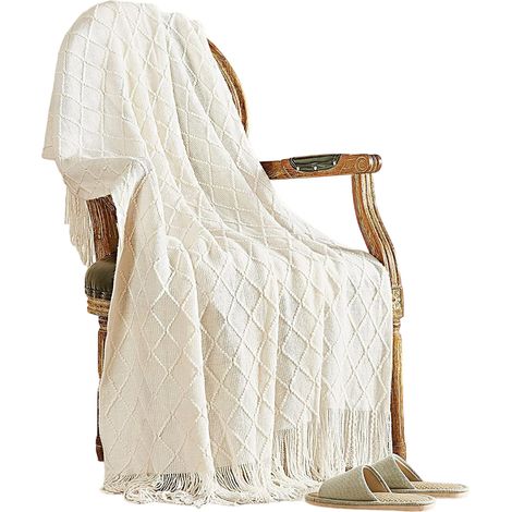 Plaid tricoté frangé 127×152,4 cm – rustique/respirant, usage intérieur/extérieur, décoration salon (1/5)