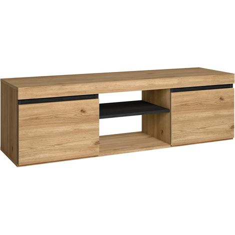 Skraut Home – Meuble TV moderne en chêne et noir – 2 portes, 2 logements – Dimensions 140x40x41cm – Pour téléviseurs jusqu'à 60 pouces