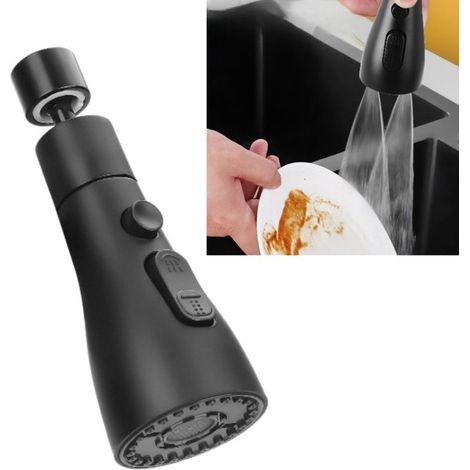 Extensión para grifo de cocina, Rociador giratorio con tres funciones, Conexión de brazo mecánico, 5514,5 cm, Negro (1/5)