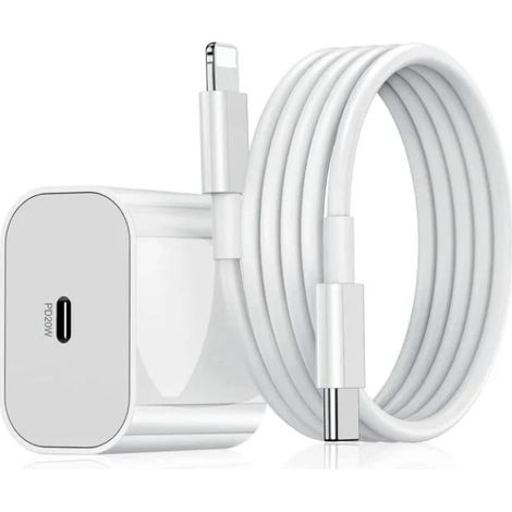 Chargeur rapide pour iPhone USB-C 20 W + câble de 2 m blanc (1 chargeur et 1 câble de charge de 2 m) (1/4)