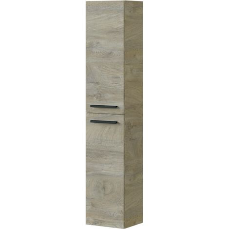 Idroweb – Colonne de salle de bain suspendue 2 portes – Chêne – Dimensions 30 x 25 x 150 cm – Armoire murale avec étagères réglables