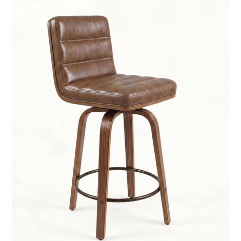 Taburete de bar giratorio con tapizado de piel PU y patas de madera curvadas (1/5)