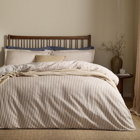 Ensemble de Housse de Couette Rayé Caramel King (1/4)