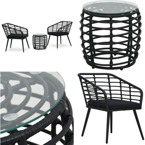3-tlg. Bistro-Set Poly Rattan Schwarz - Balkonmöbeln - Gartenstuhl - Esszimmergarnitur - Outdoor Furniture - Essplatz - Home & Living (1/5)