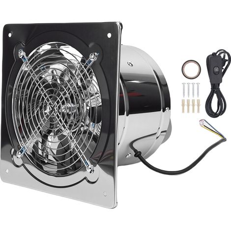Hotte aspirante murale de 20 cm (8 pouces), débit de 850 m³/h, en acier inoxydable, avec clapet anti-retour pour salle de bain, atelier ou garage. Prise américaine. (1/5)