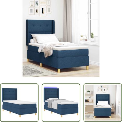 Matelas ferme - Lit à ressorts avec matelas Bleu 80 x 200 cm tissu (1/5)