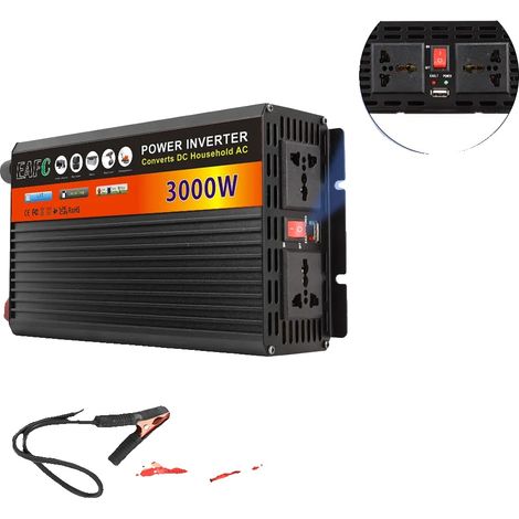 Inversor para coche, potencia máxima de 3000 W, múltiples puertos de salida, color negro. (1/2)