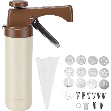 Kit de pistolet à pression pour biscuits, avec 8 buses de glaçage, 330ML, décorateur de pâtisserie, outil de cuisson DIY pour la maison ou le magasin de gâteaux, marron (1/5)