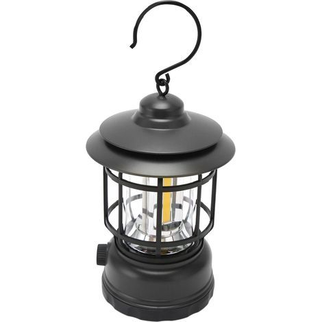 Lanterne camping rétro – lampe tente extérieure portative – protection yeux – IPX4 étanche – lumineuse – randonnée / terrasse – noir (1/5)