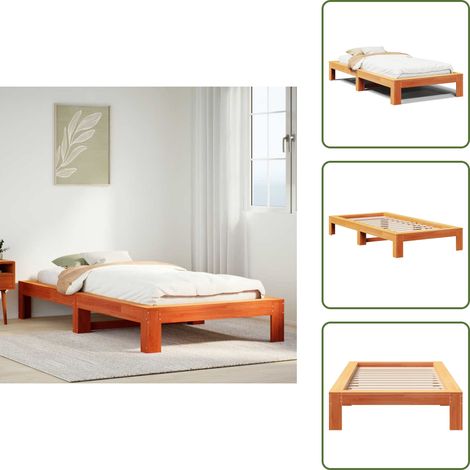 The Living Store Letto senza Materasso Marrone Cera 100x200 cm in Legno di Pino - Letto senza materasso