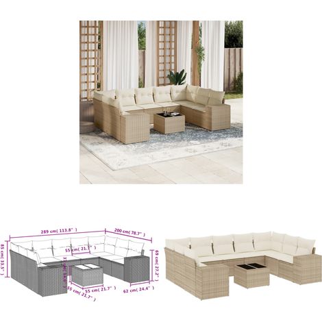 10-tlg. Garten-Sofagarnitur mit Kissen Beige Poly Rattan - Gartenmöbel Set - PE-Rattan Möbel - Outdoor Lounge - Esstisch Set - Gartenlounge - Home & Living (1/3)