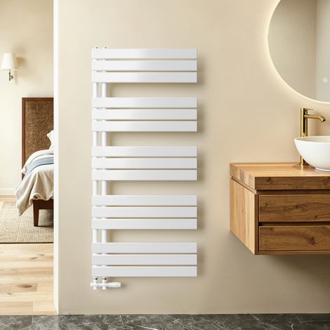 Sèche-serviettes eau chaude 798W Lateral connection Tube plat Sans vanne Blanc 1320×600mm S’AFIELINA