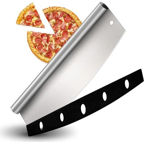 Cortador de pizza,Cuchillo de pizza de acero inoxidable,Funda de seguridad,Práctico para uso doméstico,Color plateado (1/5)
