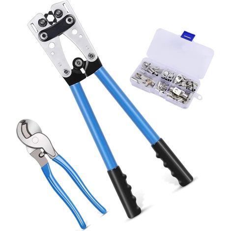 Outil de sertissage de cosses + pince coupante de 240 mm + kit de cosses pour fils de cuivre, outil manuel de connexion de câbles électriques (1/4)