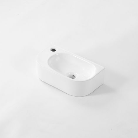 QeramiQ Pure Lave-mains - 40x22x12cm - Gauche - Lisse - demi-rond - 1 trou de robinet - Céramique - Blanc brillant (1/3)