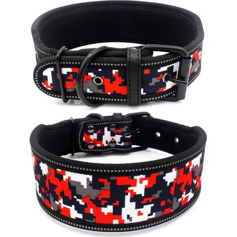 Collier pour chien calicot large pour chiens de grande et moyenne longueur réglable rouge noir