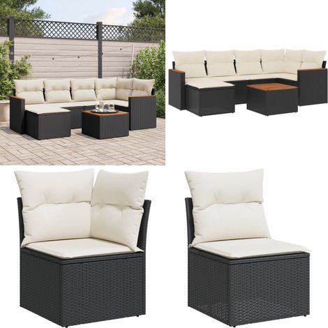 Salon de jardin 7 pcs avec coussins noir résine tressée - Ensemble Salon De Jardin - Mobilier De Jardin - Canapé Extérieur - Chaise Extérieure - Table Basse Jardin - Home & Living (1/5)