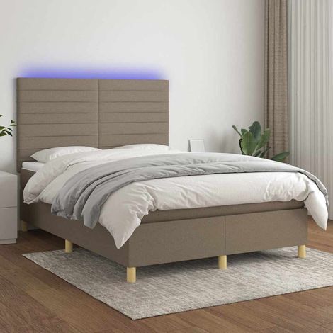 Sommier à lattes de lit et matelas et LED Taupe 140x200cm Tissu (1/5)