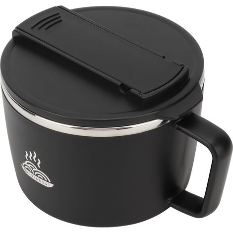 Bol à nouilles avec baguettes et cuillère-fourchette, 1200 ml, en acier inoxydable 304, cuiseur à ramen portable avec couvercle, idéal pour le bureau. (1/5)