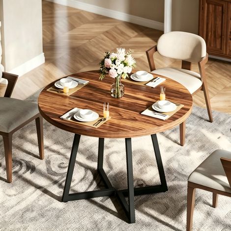 Table de salle à manger ronde 80x80 cm – Design industriel – Accueille 4 à 6 personnes – Socle en métal – Montage facile