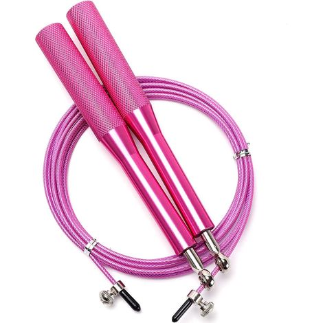 Corde à Sauter - Poignées en Alliage d'Aluminium avec Roulements - Câble en Acier Gainé Nylon - Réglable par Coupe - 1 Pièce (1/5)