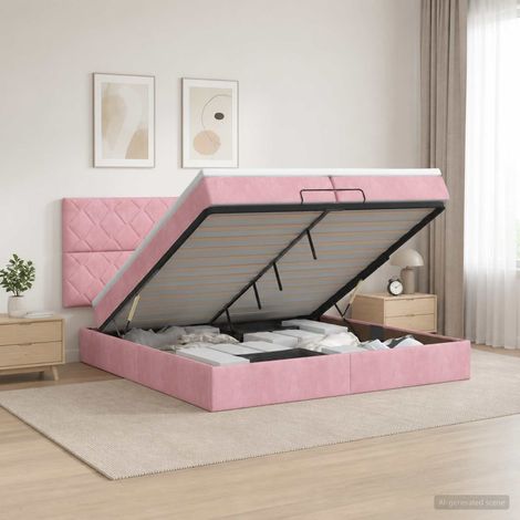 vidaXL Lit coffre avec matelas et LED Rose 200 x 200 cm Velours (1/3)