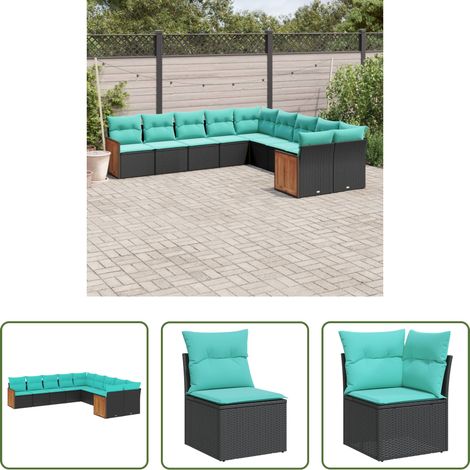 vidaXL Meubles extérieurs - Salon de jardin 10 pcs avec coussins noir résine tressée (1/5)