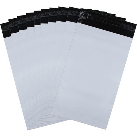 10 enveloppes plastique blanches opaques, pochettes d'expédition 20x30 cm, solides, inviolables et imperméables. (1/5)